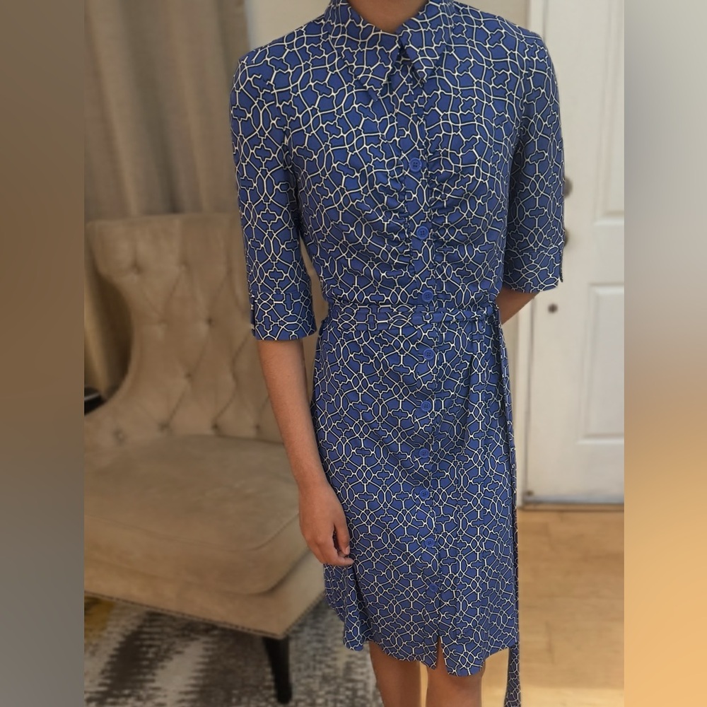 Laundry By Shelli Segal Blue Geometric Midi Dress